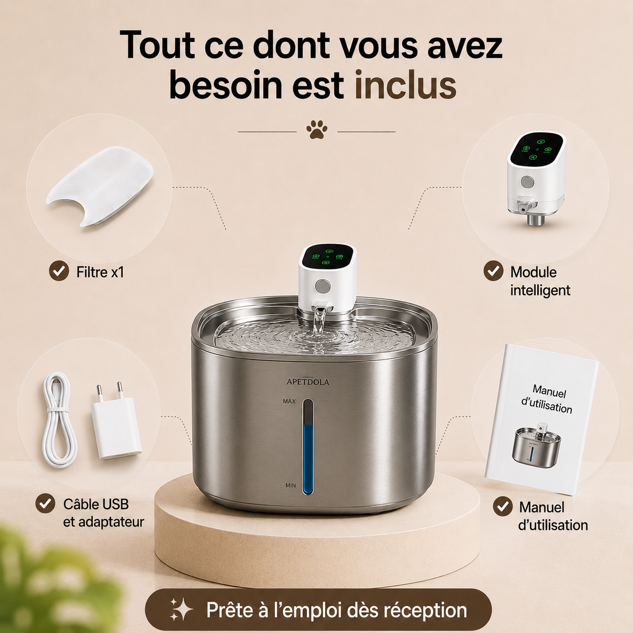 Fontaine à Eau Intelligente Sans Fil 4L